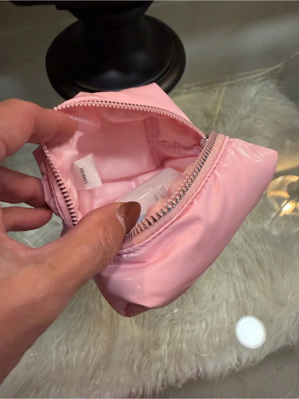 Laneige new Pink Puffy Cosmetic Pouch - Soft Pink Travel Makeup Bag